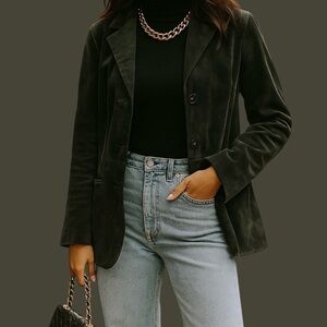 Women’s Suede Leather Jacket Black Size S